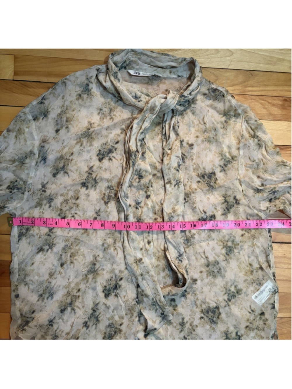 Zara Sheer Floral Tie Blouse - Size Large - Picture 6 of 14